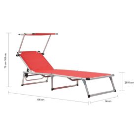 vidaXL Folding Sun Lounger with Roof Aluminium and Textilene Red